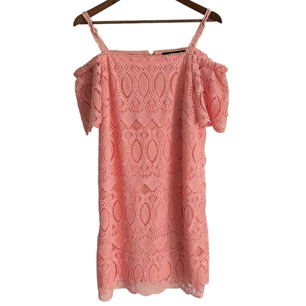 White House Black Market Peach Lace Cold Shoulder Mini Dress Size 12